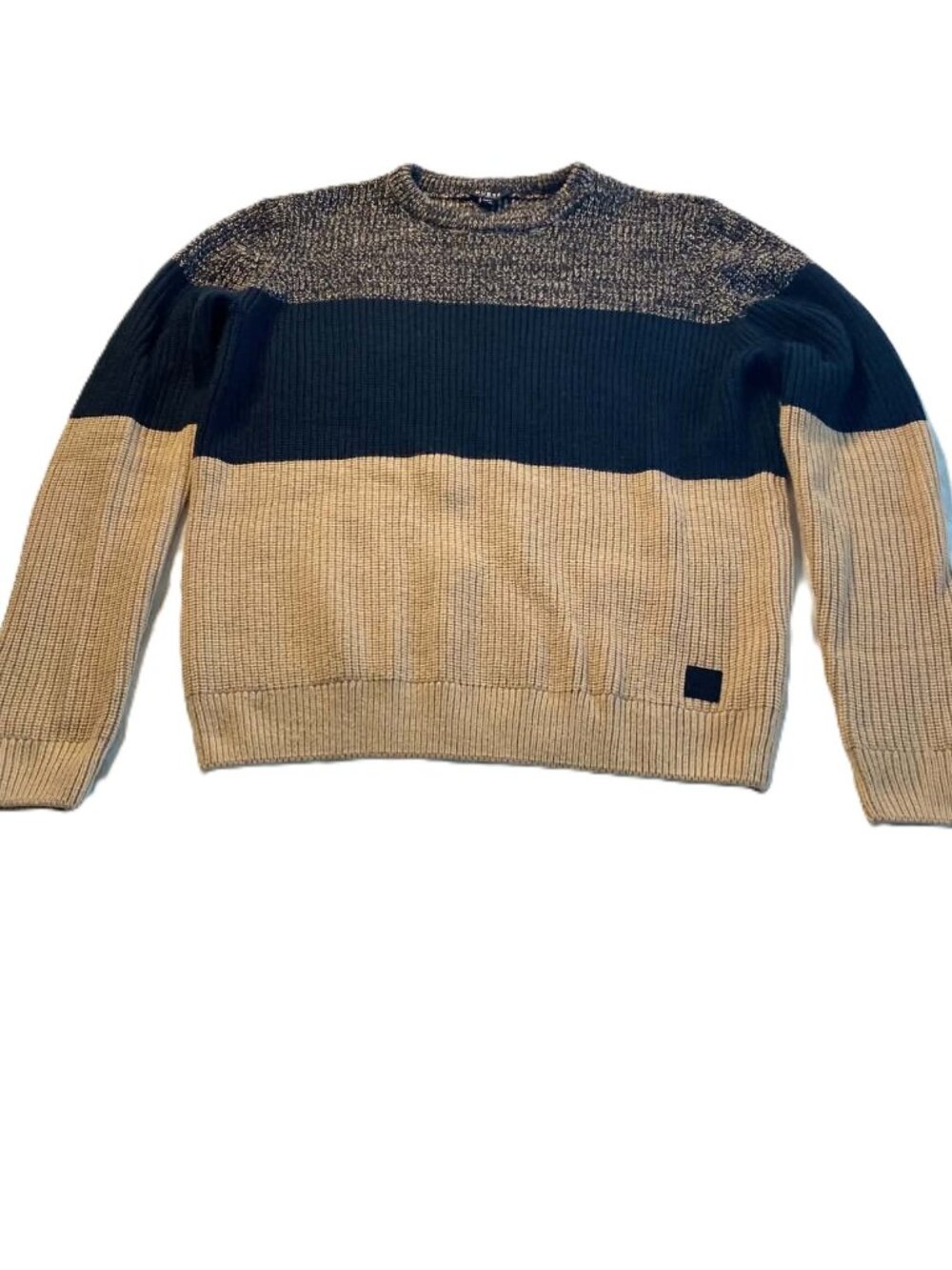 GUESS Los Angeles Men's XL Sweater Colorblock Crewneck Black Tan Gray Wool Blend